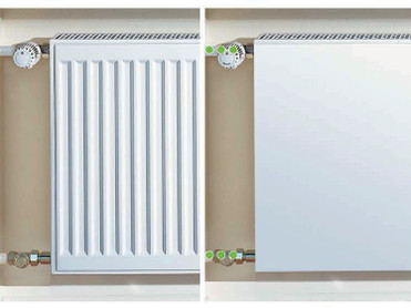 Bei den Renovierungslösungen (jeweils rechte Bildseite) von Kermi stimmen die Nabenabstände genau mit denen der alten Radiatoren (linke Bildseite) überein. Foto: Kermi GmbH/akz-o