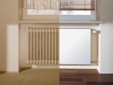 Renovieren leicht gemacht: Kermi Austauschheizkörper (rechte Seite) passen exakt auf die Anschlussmaße alter DIN-Radiatoren (linke Seite). So lassen sich alte Heizkörper schnell, sauber und ohne Eingriffe ins Rohrnetz ersetzen – für mehr Effizienz, modernes Design und höheren Komfort. Foto: Kermi GmbH/akz-o