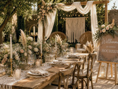 Boho-Charme trifft auf natürliche Eleganz – ein Hochzeitsstil voller Leichtigkeit, Wärme und liebevoller Details. Foto: KI-generiert/ak-o