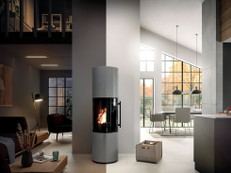 Klar, ruhig und charakterstark: StilBeton basalt und schwarzes Glas im Zusammenspiel Foto: Drooff Kaminöfen/akz-o