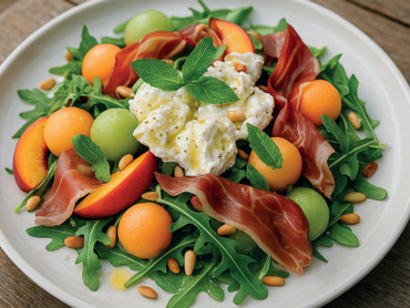Sommerlicher Melonen-Burrata-Salat: Mit Südtiroler Speck und Zitronen-Minz-Vinaigrette
