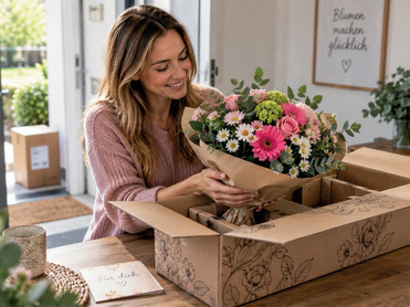 Spezielle Versandverpackungen aus Wellpappe schützen empfindliche Blumen auf dem Transportweg und sorgen dafür, dass der Strauß sicher beim Empfänger ankommt. Foto: KI-generiert/akz-o